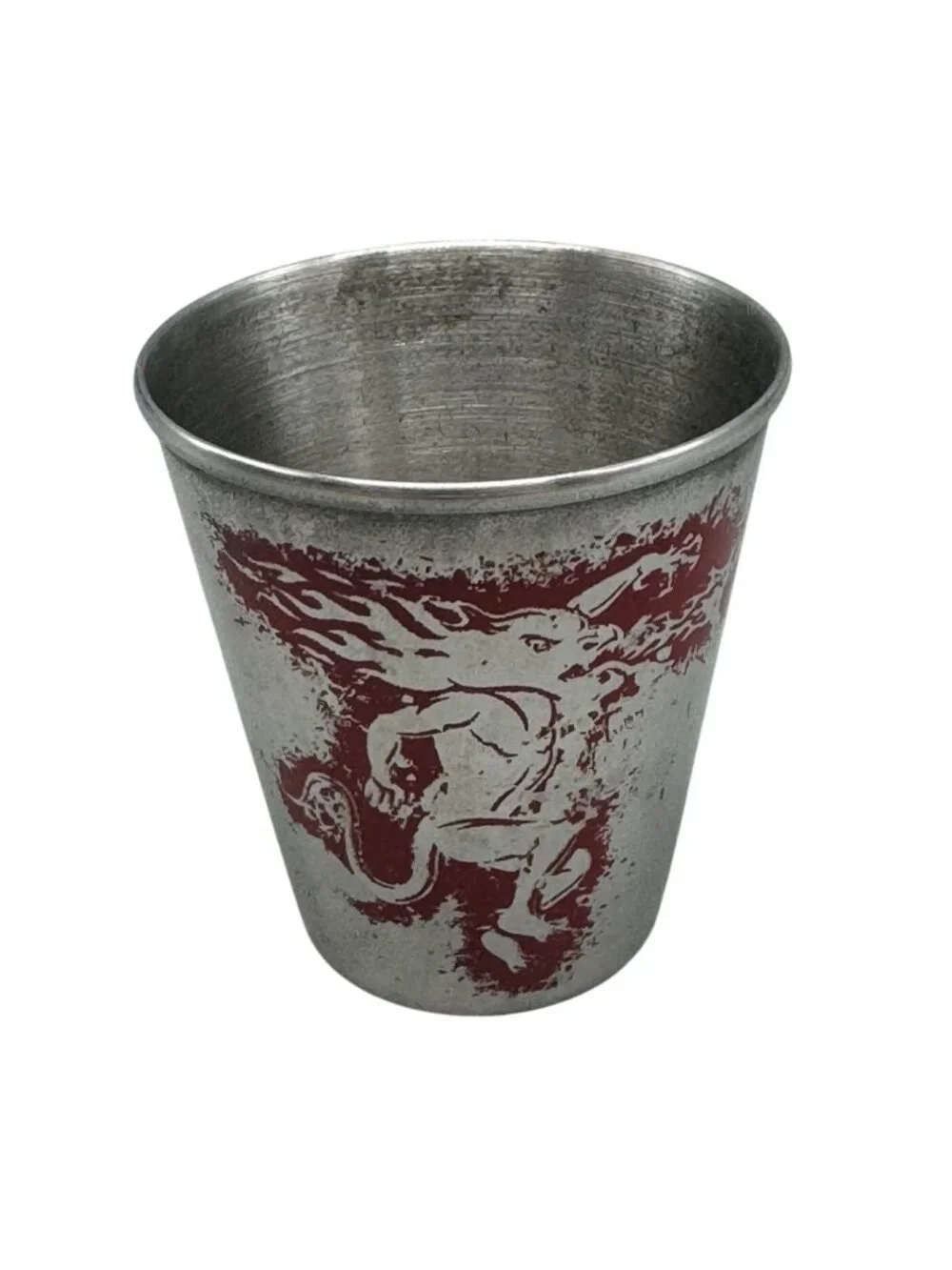 Vintage Aluminum Cup With Red Graphic